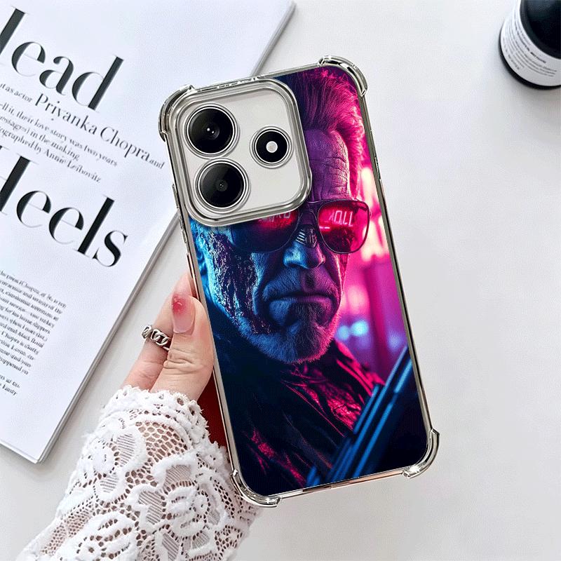 

Terminator Arnold Schwarzenegger Plating Phone Case For Xiaomi Redmi Note 14 15 Pro Plus 13 12 11 11S 11T 10 9S 9 5G Anti-Fall A Redmi Note 14 5G