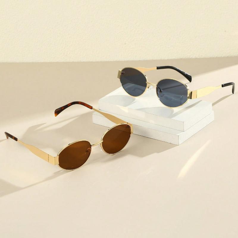 Oval Stylish Metal Frame Vintage Eyeglasses For Women, Fashion Accessory For Summer Beach Vacation,Outdoor,Travel
