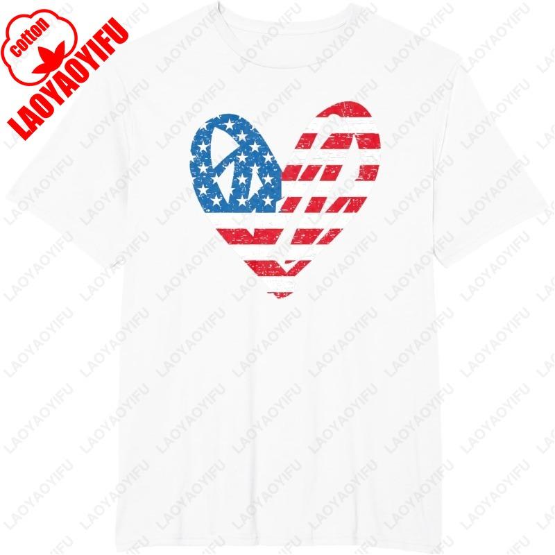 4th July Partiotic Heart Independence Day Mens Womens TShirt Simple Patriotism Clothing Casual Loungewear Unisex Adult Tops Gift