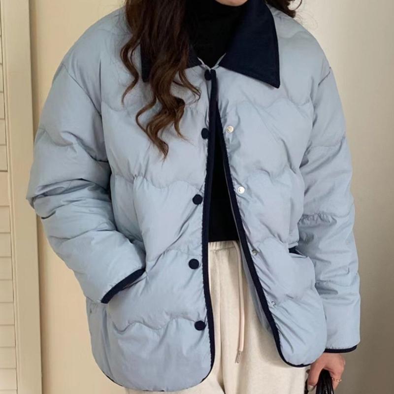 Casual Down Coats Women Korean Fashion Cotton Padded Jacket Female Autumn Winter Long Sleeve Single Breasted Warm Solid Parkas