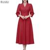 Women Casual V-Neck Elegant 3/4 Sleeve Dress