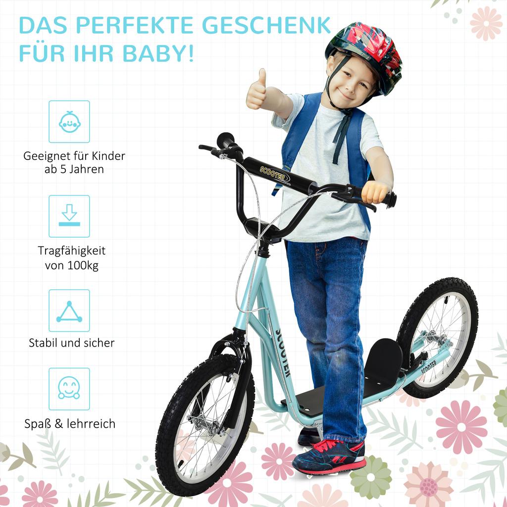 Children's Scooter with Brake, Height Adjustable, Light Blue