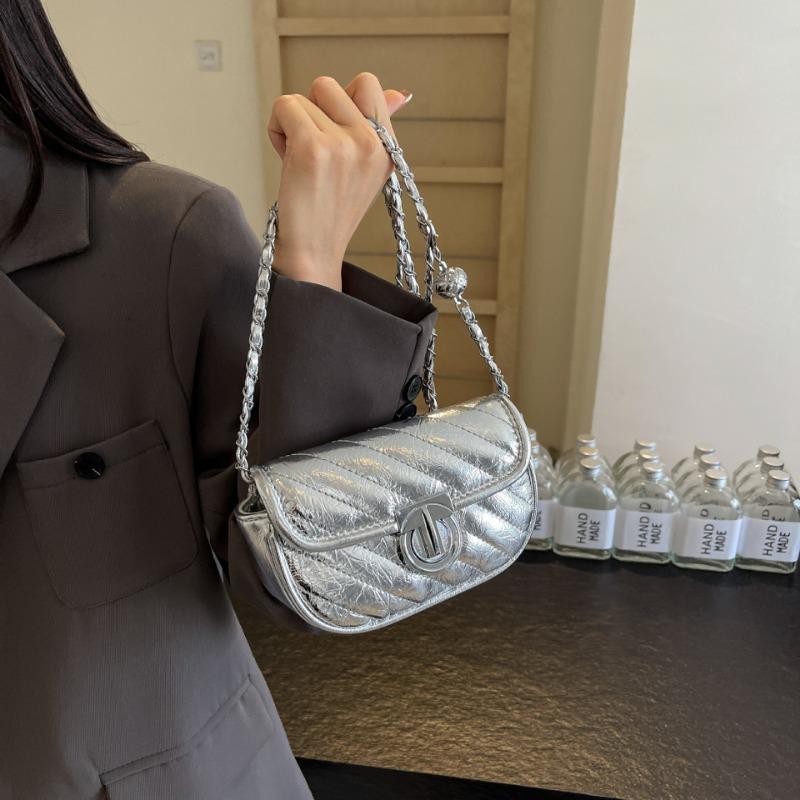 

Премиальная текстура Нишевая сумка Женская 2025 Новая Сумка-цепочка с решеткой Простая на плечо Кроссбоди серебряный