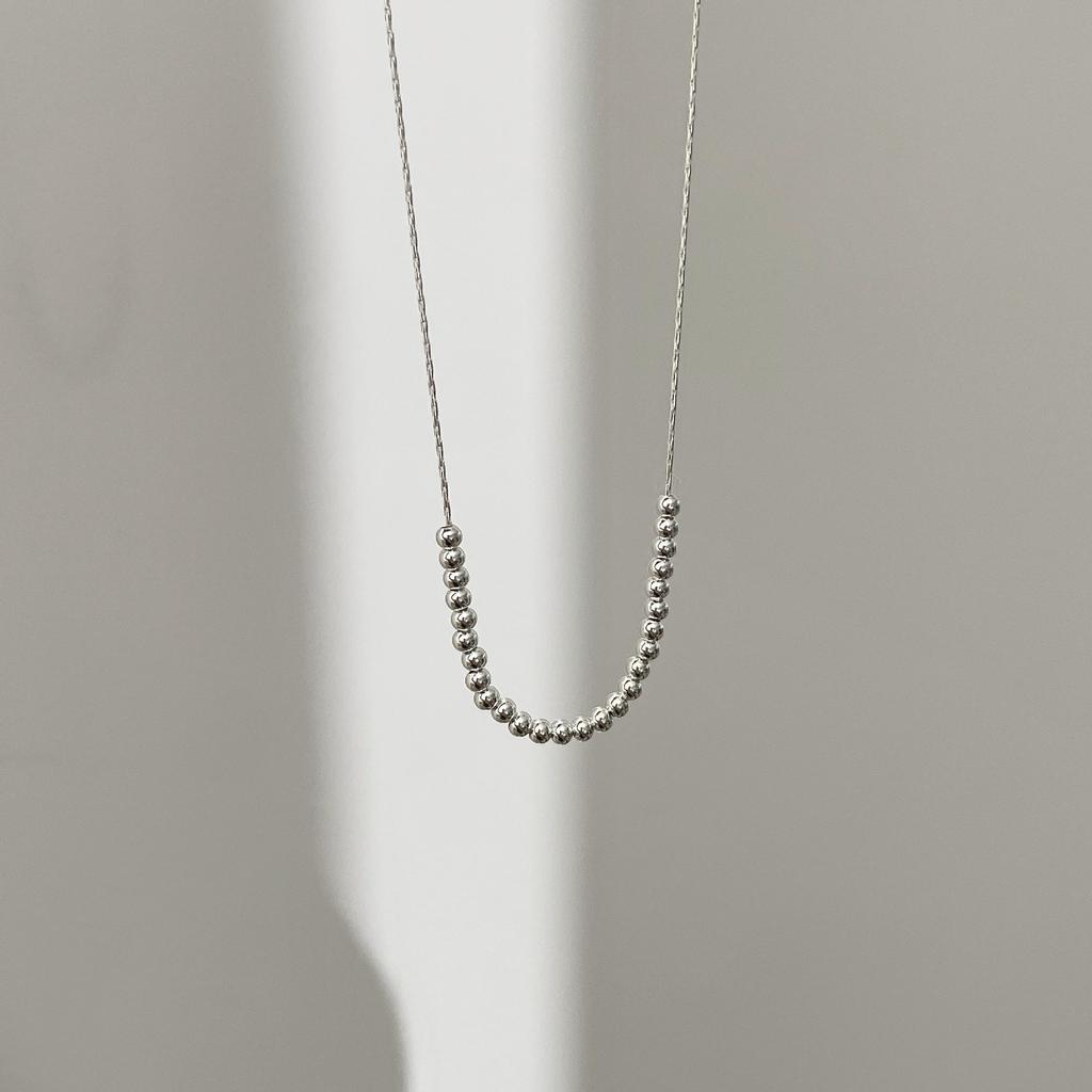 Korean ins style handmade beaded high-end sense simple round beads stacked collarbone chain S925 sterling silver necklace