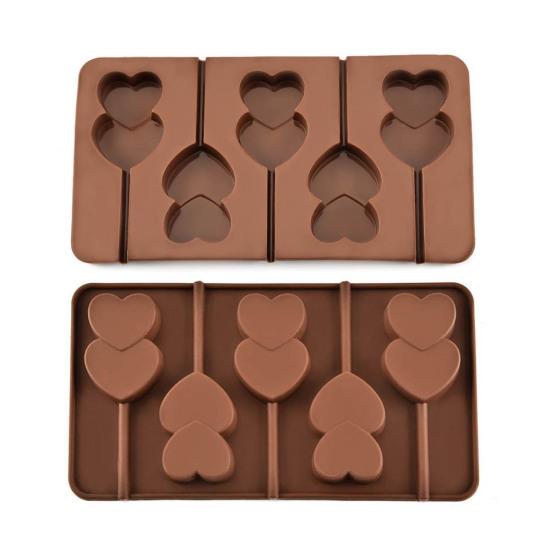 5 Grid Double Heart Shaped Silicone Non Stick Lolly Chocolate Cookie Candy Mold
