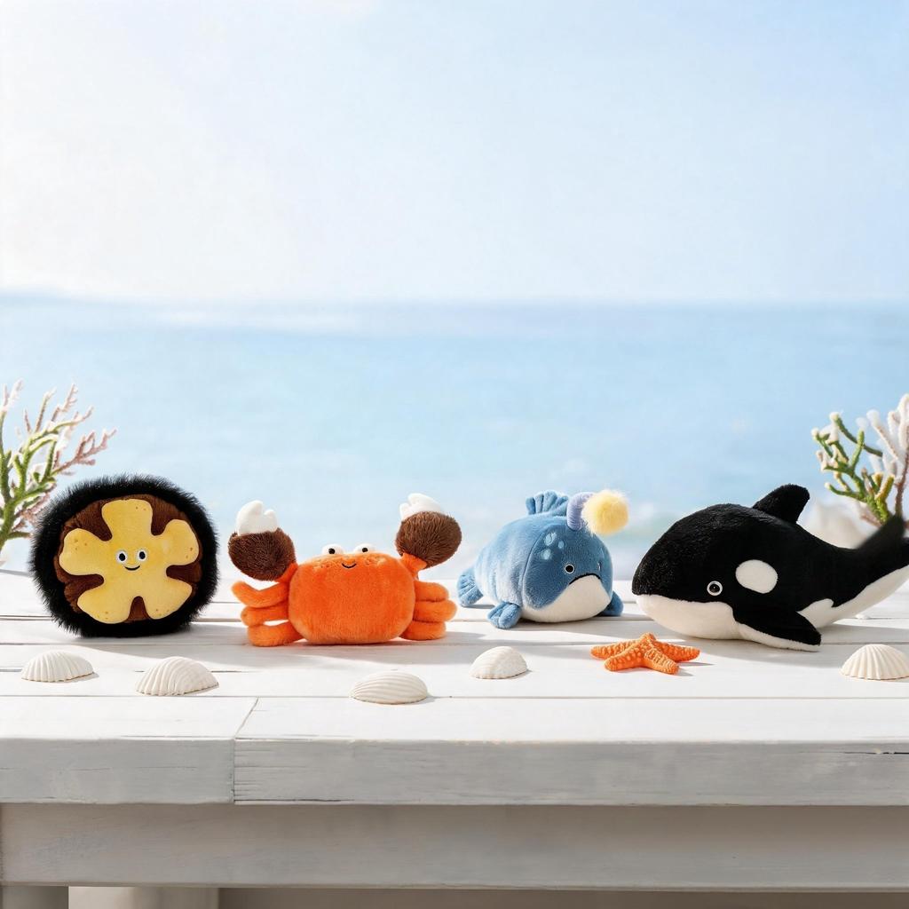 Cute Ocean Animal Plush Toy Kawaii Lanternfish Sea Urchin Crab Orca Pillow Soft Stuffed Doll Healing Decor Kids Gift