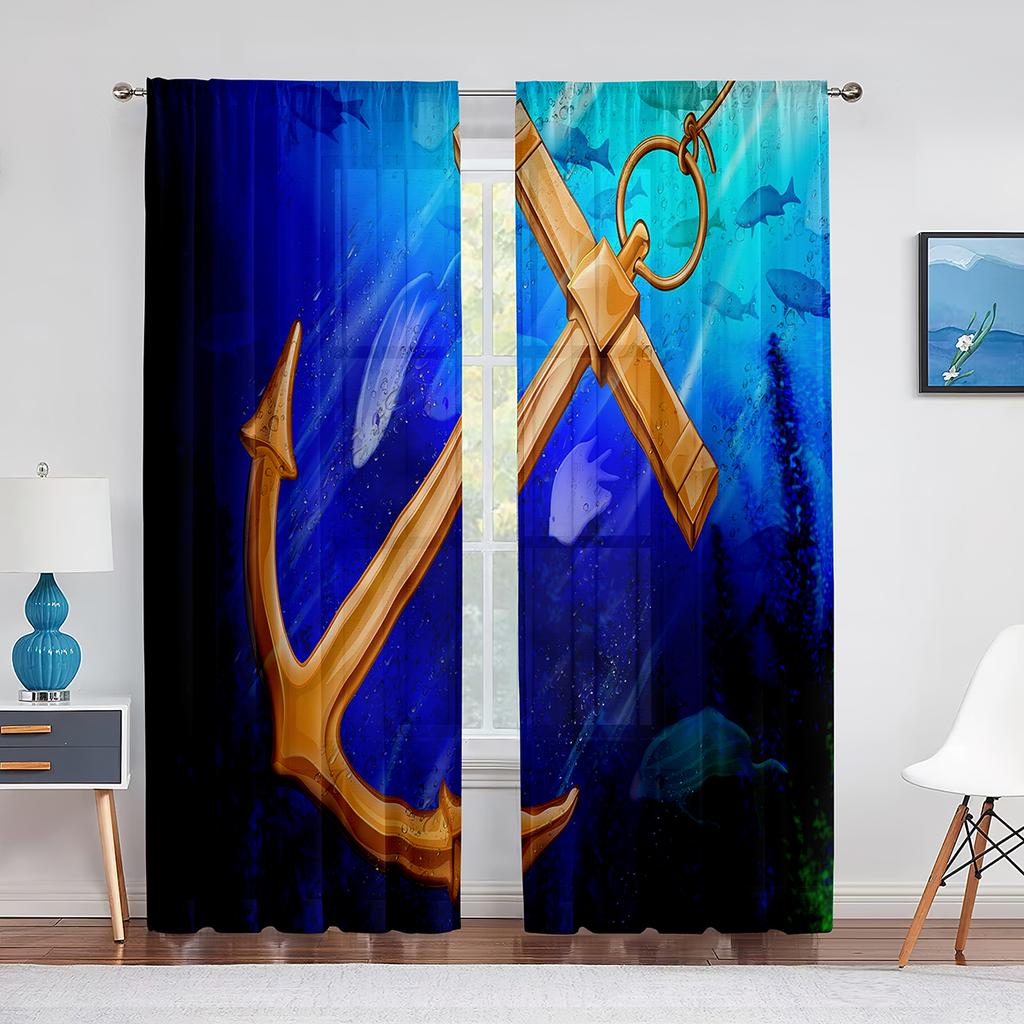 Nautical Anchor Rustic Grey Wooden Sheer Window Curtains Bedroom Modern Chiffon Drape Tulle Living Room Kitchen Voile Curtain