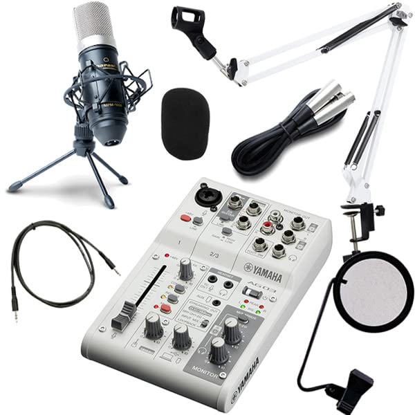 

YAMAHA mixer AG03MK2 W (white) + condenser microphone MPM1000 + arm type stand MPC1 (white) + pop guard PO-5S + mini cable distribution set (white)