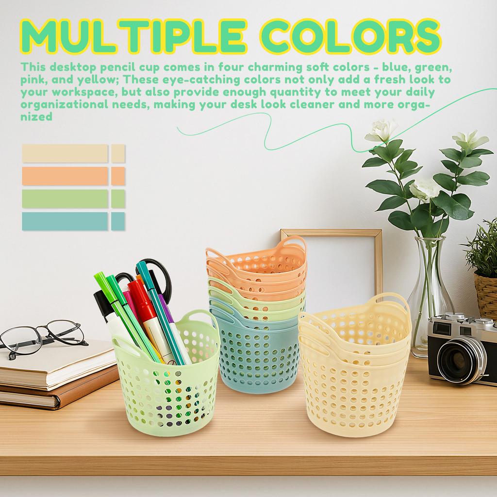 48Pcs PP Desktop Pencil Holder Large Capacity Desktop Pencil Basket Openwork Mini Storage Basket Space Saving for School Office