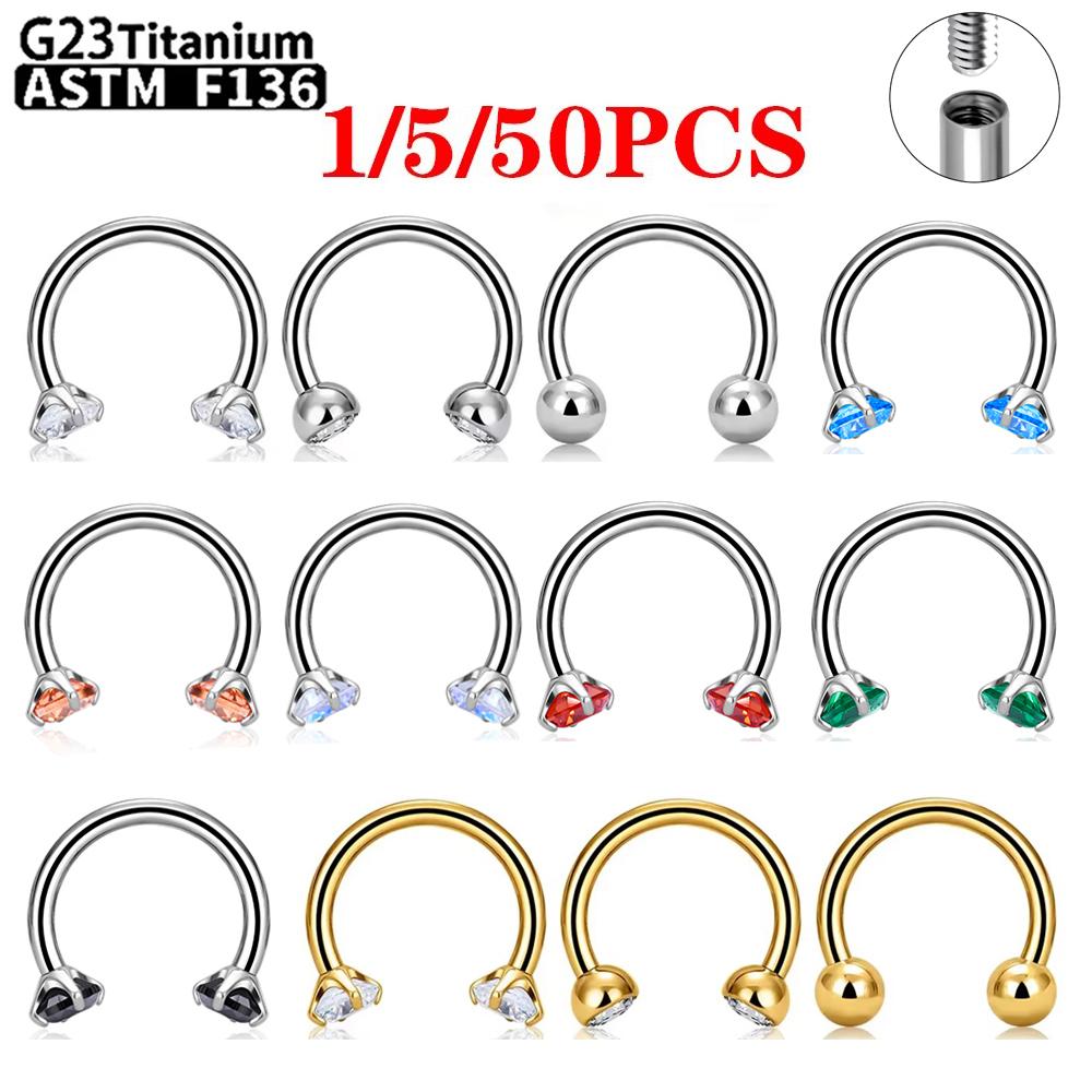1/5/50Pcs G23 Titanium ASTM-F136 Piercings Nose Ring Internal Thread C Rod Zircon Body Jewelry For Women