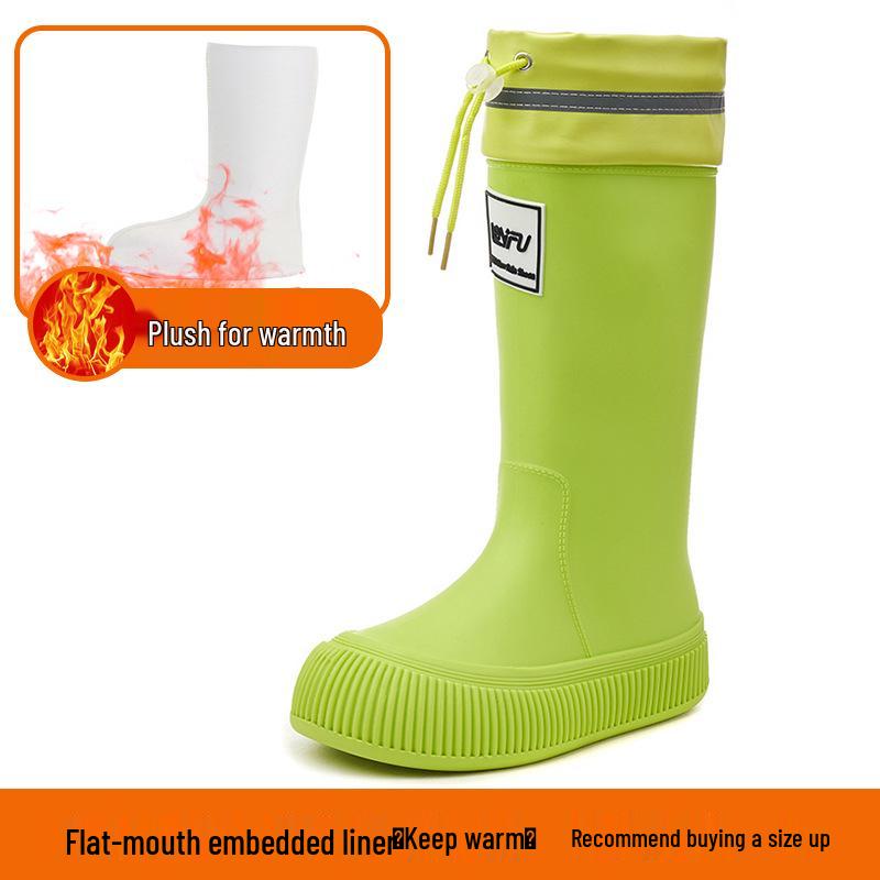 Women's High Tube Japanese Style Fleece-Lined Waterproof Rain Boots - Non-Slip, Lightweight & Wear-Resistant.
