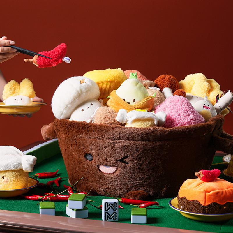 Cartoon Hotpot Food Plush Keychain Kawaii Bag Pendant Button Mushroom Crab Claw Hanging Ornament Food-Themed Toy Accessory Gift