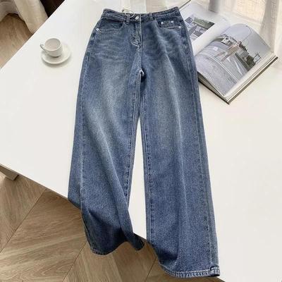 2024 New Trendy Retro Jeans Women's High Waist Slim Versatile Loose Straight Leg Wide Leg Pants Floor-Mopping Pants