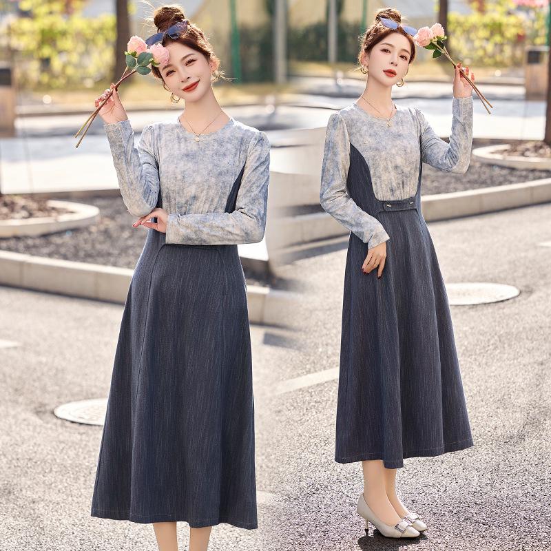 

Весна 2025 Женское платье с длинным рукавом, пэчворк, из двух частей, приталенное, с акцентом на талии, модное платье SX30100 XL (57-63 kg)