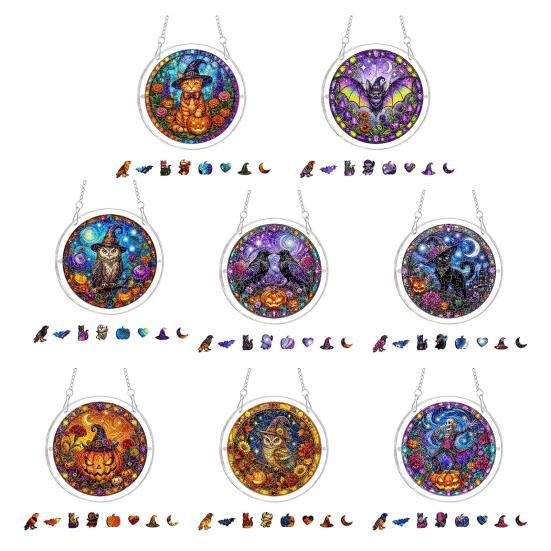 DYS Halloween Acrylic Puzzle Suncatcher, 7.87 Inch Sun Catcher Window Hanging Ornament, Ideal for Gifting and Home Decor