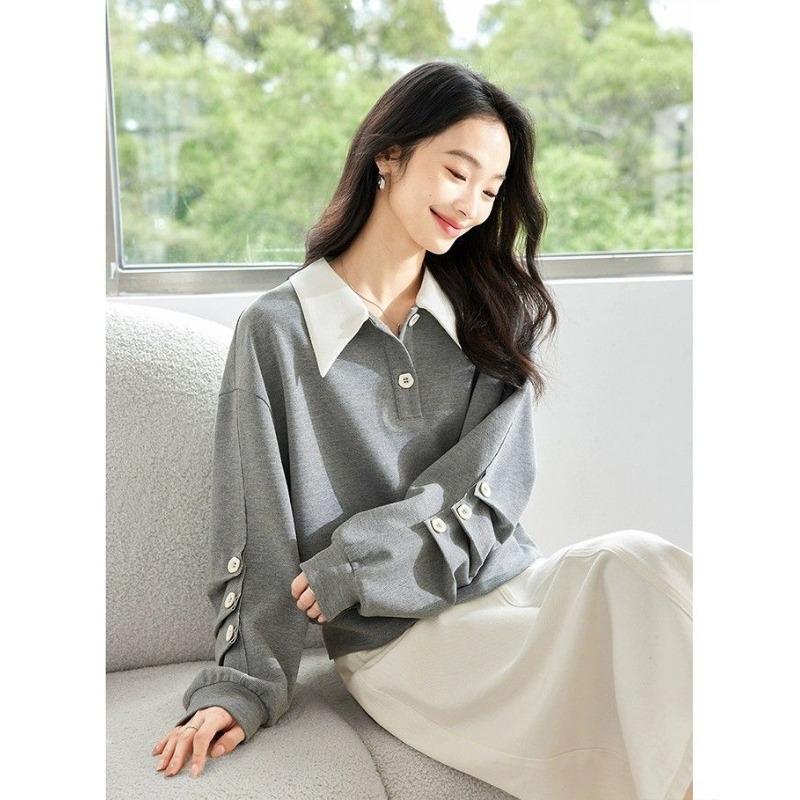 

Осеннее худи в корейском стиле для женщин, приталенное, с эффектом двухслойности, длинными рукавами и модным воротником 4XL