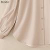 ZANZEA Women Casual Round Neck Solid Color Loose Long Sleeve Blouse