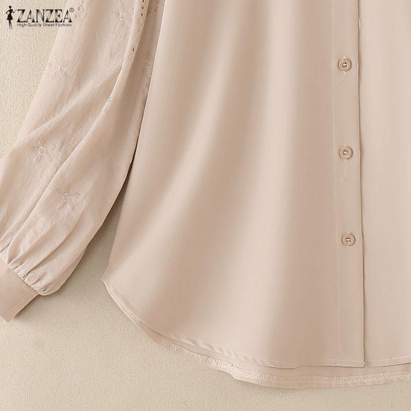 ZANZEA Női Alkalmi Kerek Nyakú Egyszínű Laza Hosszú Ujjú Blúz