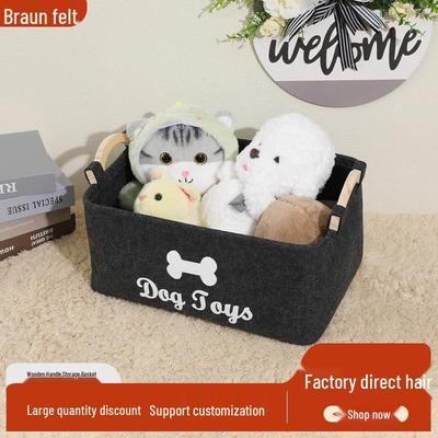Pet Storage Basket: Felt Square with Wooden Handle for Toys, Snacks, Laundry, and Sundries.