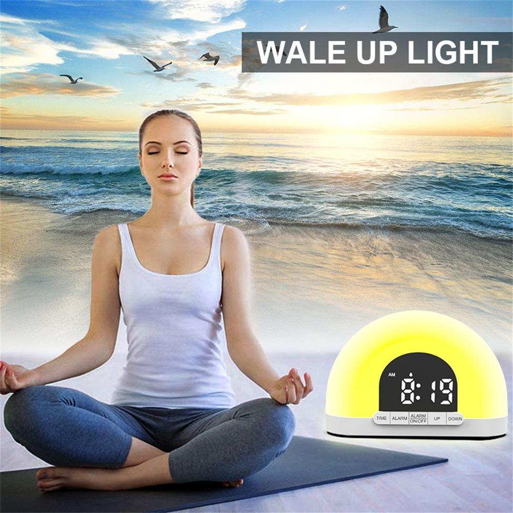 Simulation Sunrise Wake Up Light Digital Alarm Clock Intelligent Night Light for Bedroom