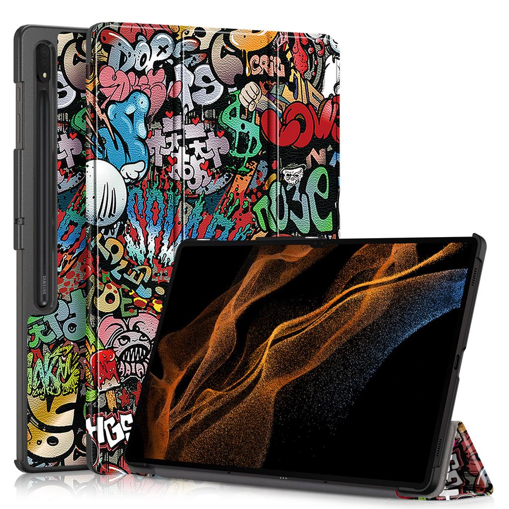 Mágneses TPU bőr toll foglalatú táblagépborító Samsung Galaxy Tab S9 Ultra 14,6 hüvelykes forgó, kihajtható állvány, három összecsukható, vékony, könnyű