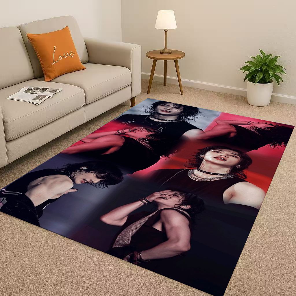 3D Kpop Hyunjin Star Art living Room Non-Slip Area Rug Soft Carpet for Bedroom Playroom and Sofa,Easy Clean Home Decor Doormat