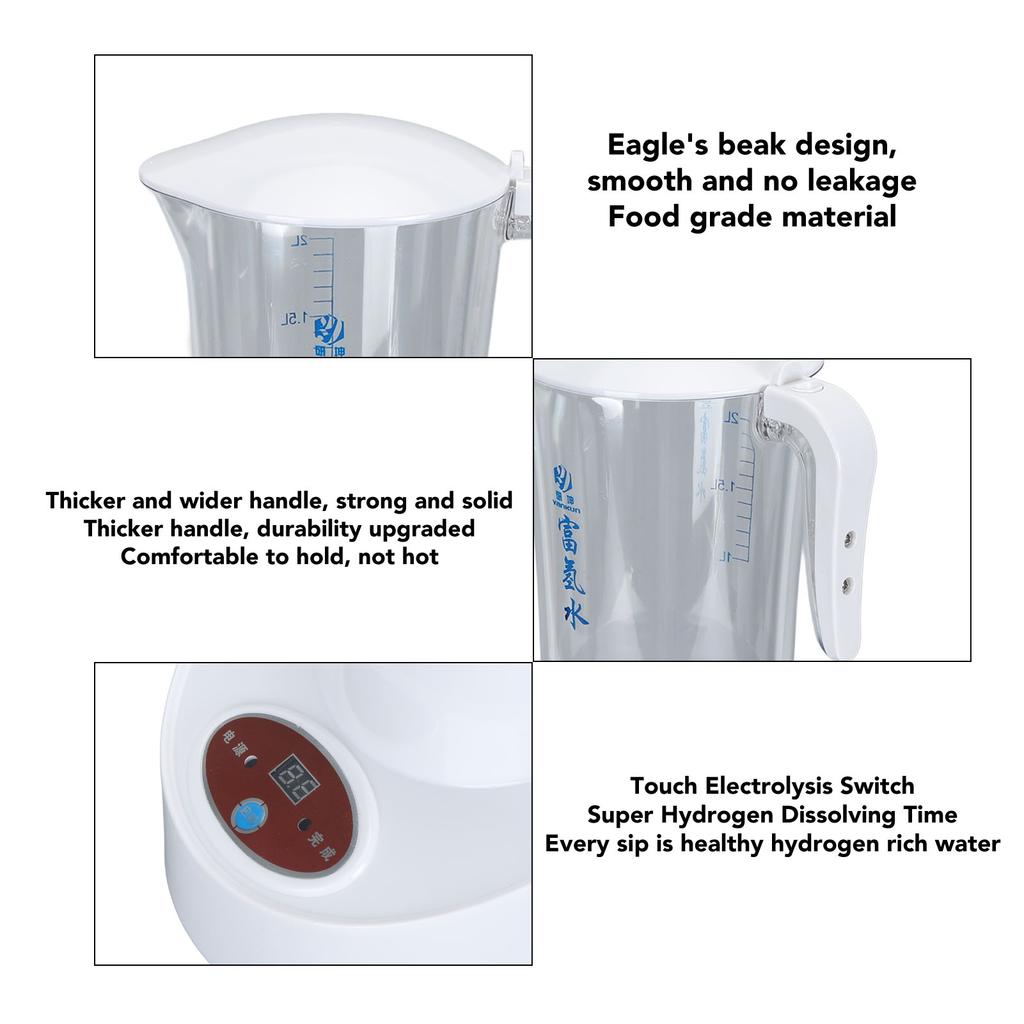 Cană de Apă cu Hidrogen 2L 600 la 1000ppb Anti-Alunecare Electroliză Generator Apă Bogată în Hidrogen Fierbător cu Mâner pentru Acasă Stecher SUA