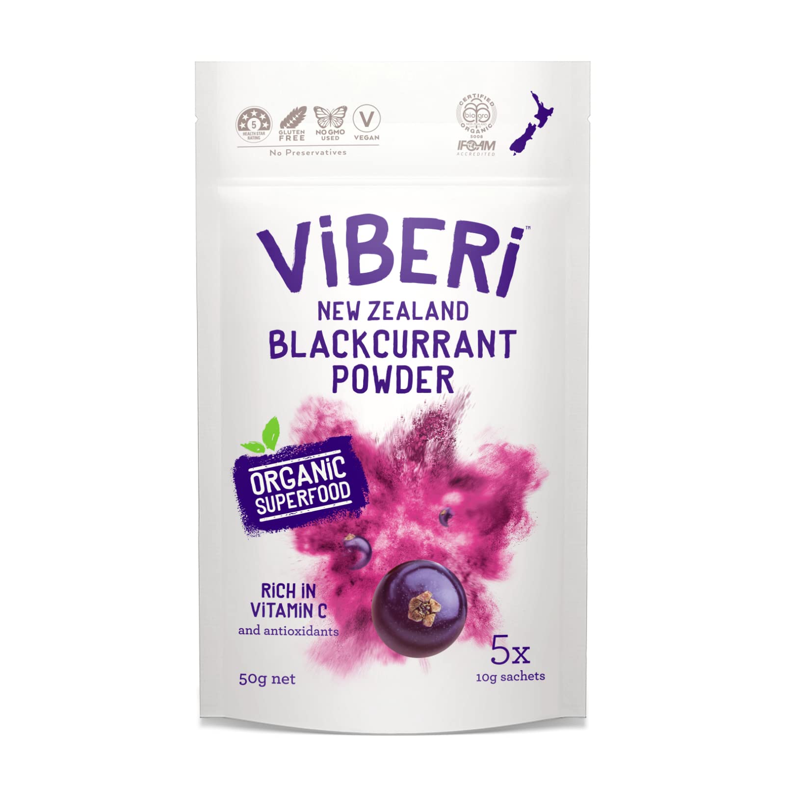 

ViBERi Organic JAS Blackcurrant Powder 50g 10g x 5 Organic (100% Blackcurrant) - (individually wrapped)