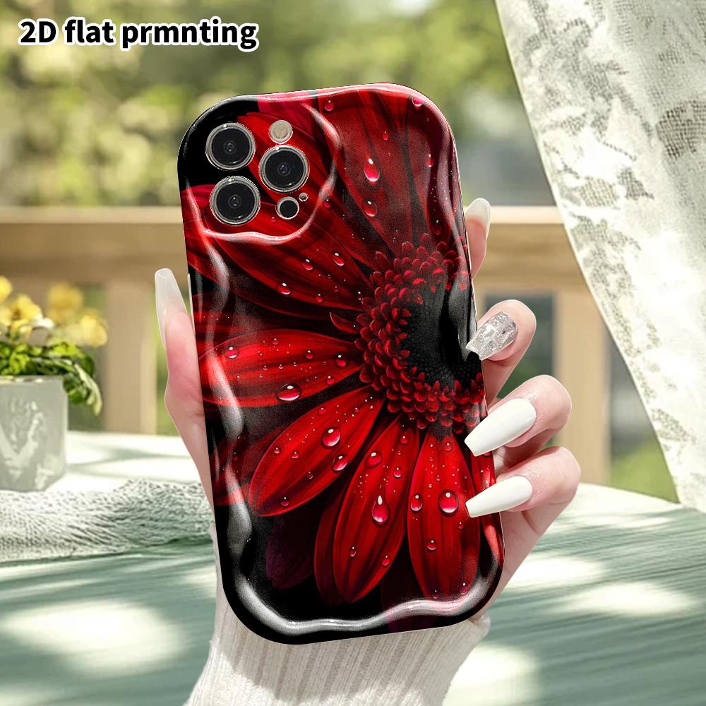 Phone Case: 2D Flat Design, Fits iPhone 12/13/14/15/16/17/18 Pro, Phone Decoration, Gerbera Daisy with Water Droplets, Halloween and Christmas Gifts