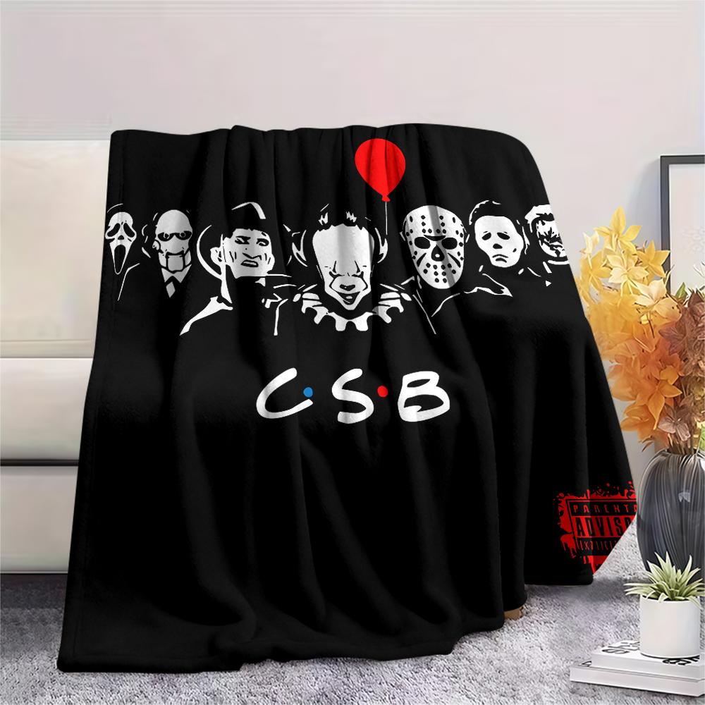 Horrorfilm-Print Flanelldecke, Hohe Qualität, Bequem für alle Jahreszeiten, Heimdekoration, Wärme und Komfort, Perfekt für Weihnachtsgeschenke