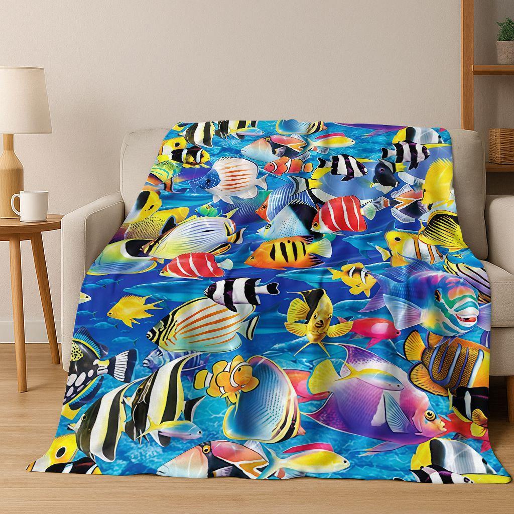 2026 New Underwater World Sea Dolphin Turtle Coral Art Flannel Blanket,Cozy Soft Throw Blanket for Home Bedroom Bed Sofa Kids