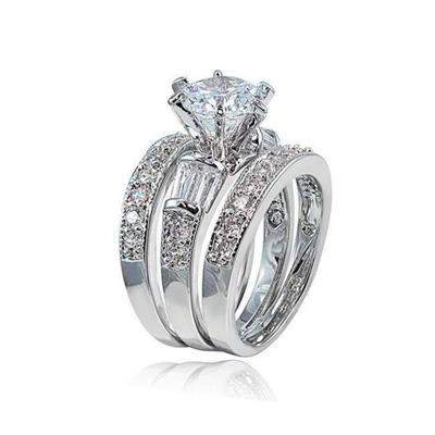 Einzigartiges Rechteck Zirkonia Dreifachring Set Sterlingsilber Verlobung Ehering Schmuck