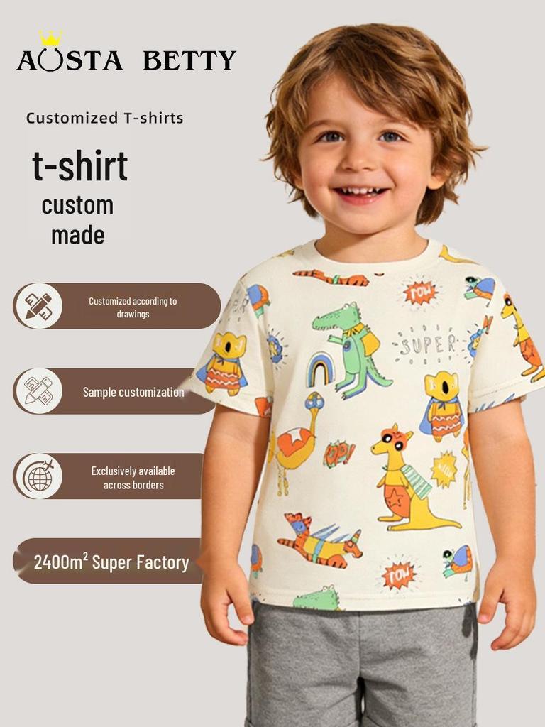 Boys' Cartoon Print Custom Short-Sleeve T-Shirt