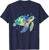 Watercolor Sea Turtle Graphic Tee Breathable Cotton Casual T-Shirt for Men Beach Trip