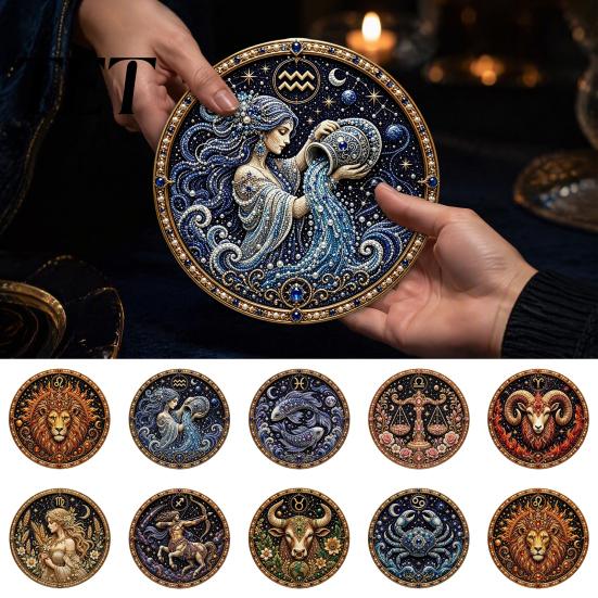 Relaxing Craft Kit for Stress Relief Zodiac Sign Faux Pearl Art Kit, 12 Signs DIY Painting Handmade Picture Kits, Round 3D Constellation Wall Adults,