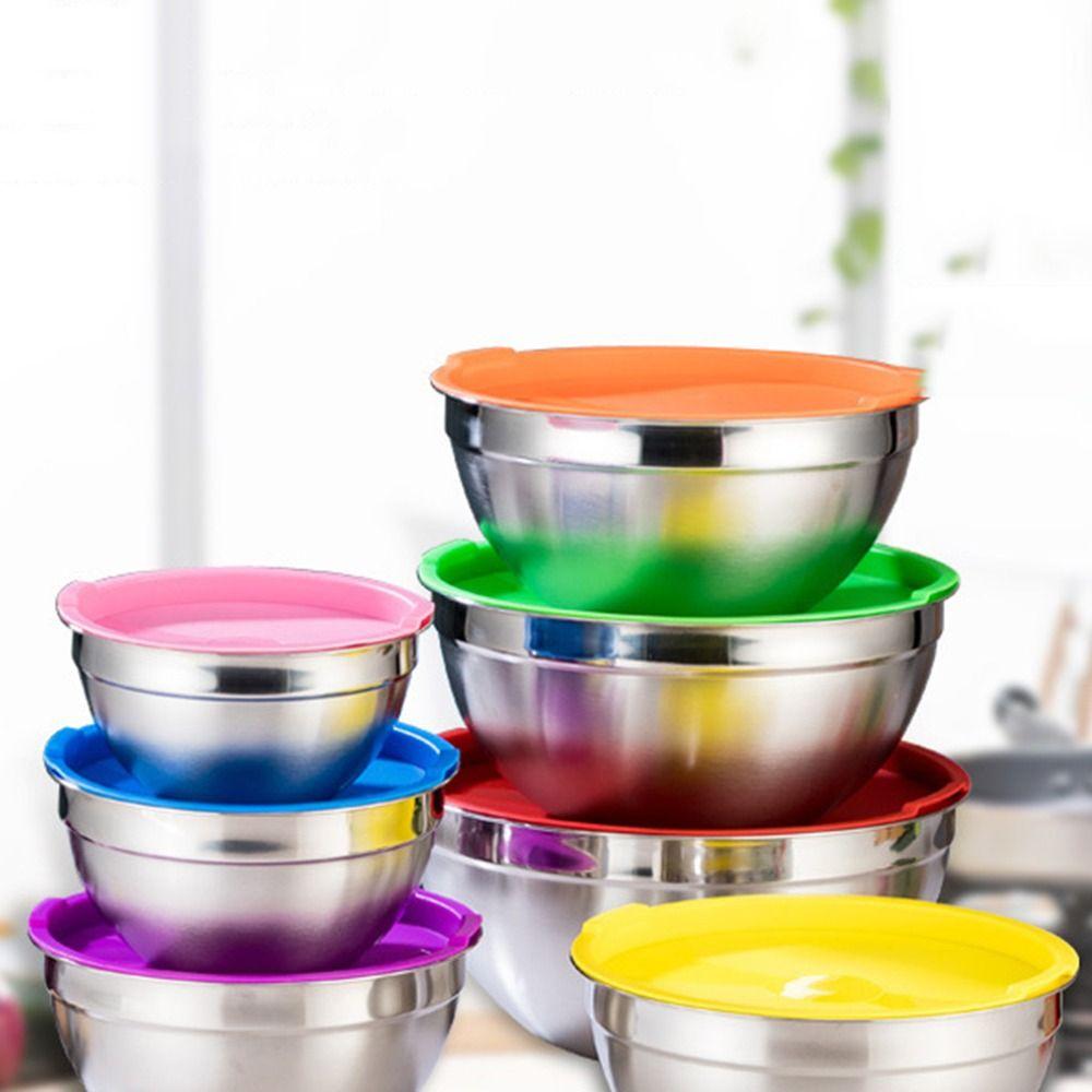 Prepping Mixing Bowls with Lids Stainless Steel Egg Whisking Pan Salad Bowl Set  Cooking Baking