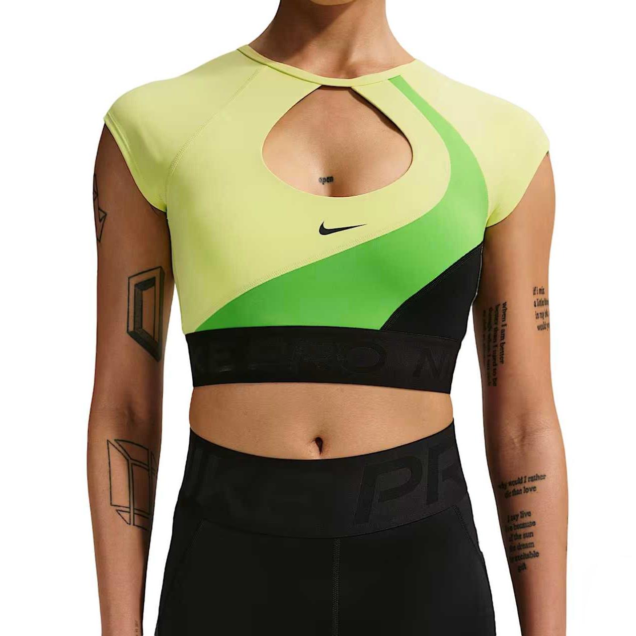 Женский спортивный бюстгальтер Nike Pro со средней поддержкой, с коротким рукавом, отводящий влагу, быстросохнущий, дышащий, спортивный бюстгальтер IQ0366-307 S