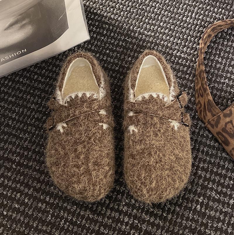 

Кружевные плюшевые биркенштоки женские новые ретро верхняя одежда один педаль биркенштоки не устают держать ноги в тепле, и носят две хлопковые туфли. 40