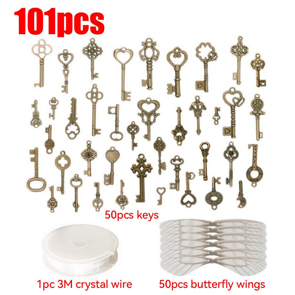 Vintage Skeleton Keys Flying Key Charms with Dragonfly Wings Realistic Effect DIY Jewelry Necklace Pendant Home Party Decoration