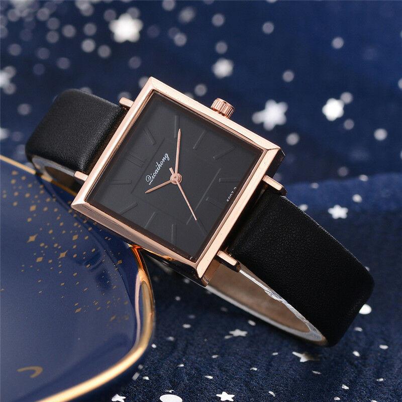 Beautiful Women Artificial Leather Band Analog Quartz Square Wrist Watch For Fashion Enthusiasts #5 Black