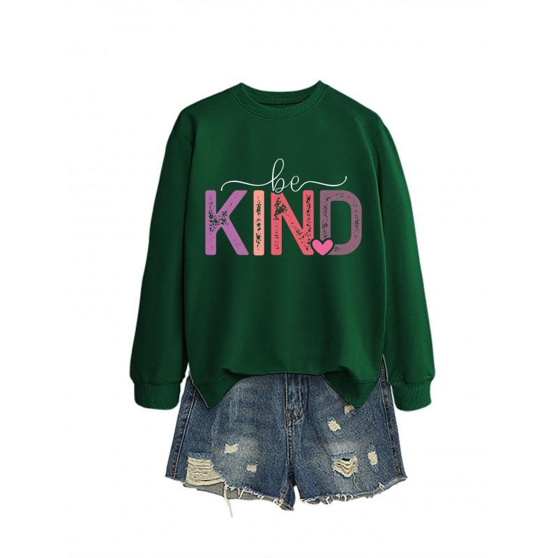Womens Oversized Cotton Hoodie With Be Kind Cutout Letter Print Fall Winter Casual Sweatshirt