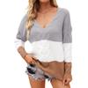 Women's Casual V-neck Fashion Colorblock Loose Pullover Long-sleeved Top