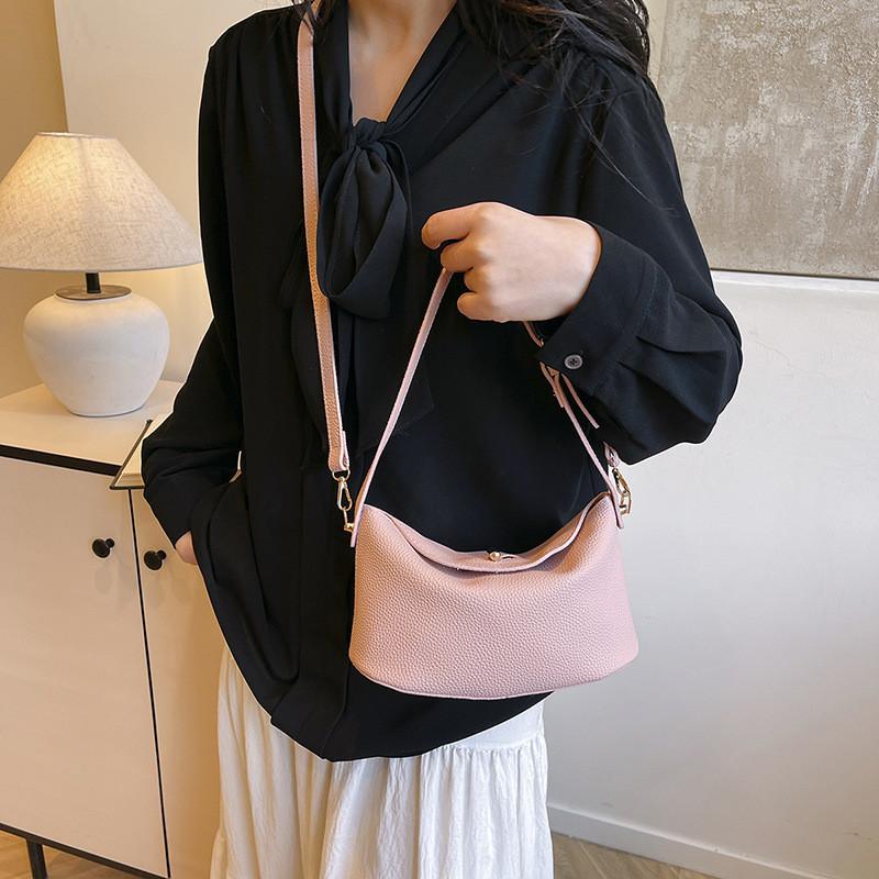 Solid Simple Color Lychee Texture Women Casual Shoulder Bag For Use Daily