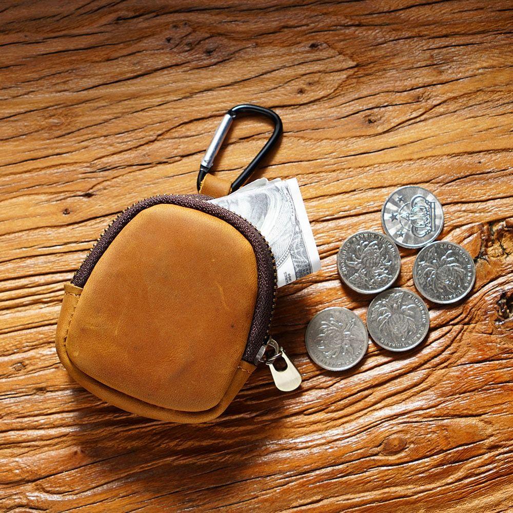 Genuine Leather Cowhide Coin Purses With Keyring Coin Pouch Fashion Small Purses