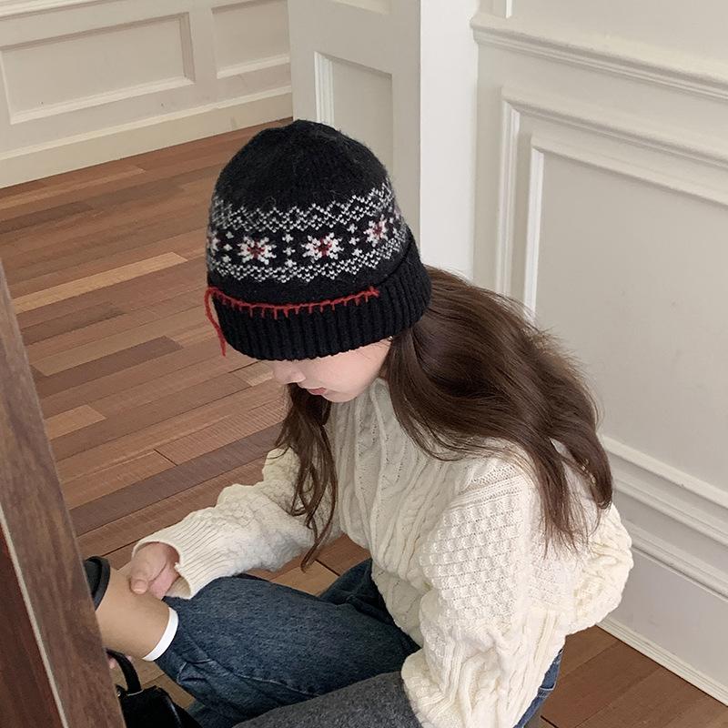 Big head circumference hat autumn and winter snowflake pattern wool knitted hat christmas hat