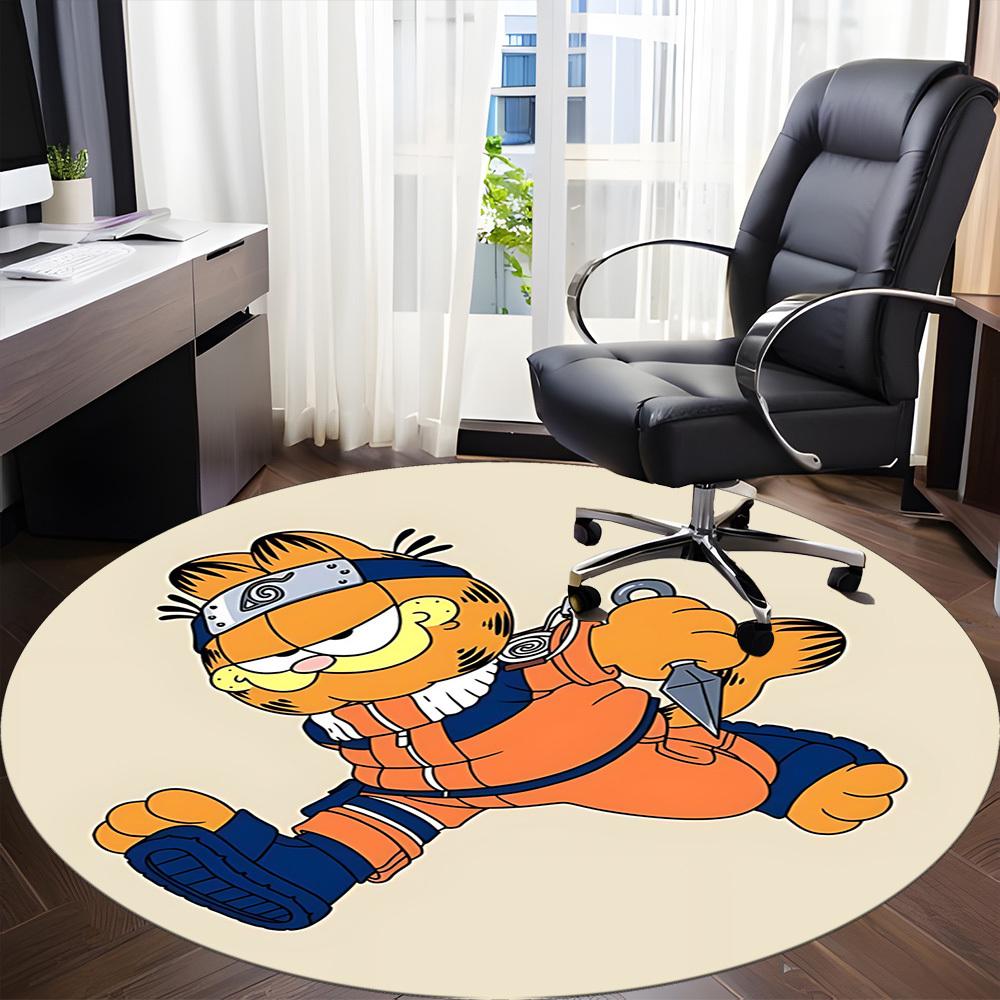 1pc Garfield, Ninja Chair Carpet for Office Non-Slip, Soft & Comfortable, Carpet for Office, Gaming, Lightweight Round Floor Mat Yy251021034