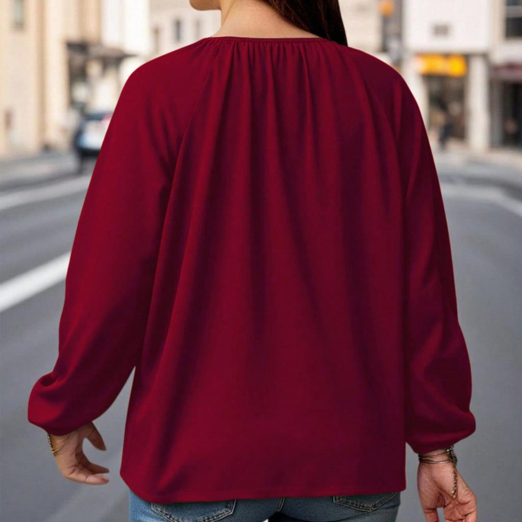 Damen Übergröße Bequem Locker Modisch Lässig Gebundenes Seil Lässig Und Modisch Bedrucktes Hemd Langarm Oberteil