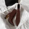 Brown Short Boots Women's High Heels 2026 Autumn and Winter New Versatile French Thin Heel Elastic Boots Suede Pointed Thin Boots