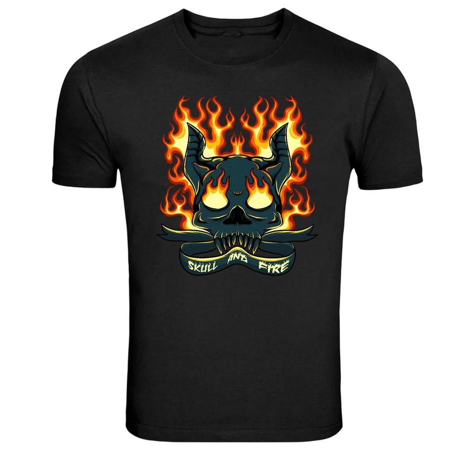 Skull and Fire Flaming Demon Graphic T-Shirt 4XL