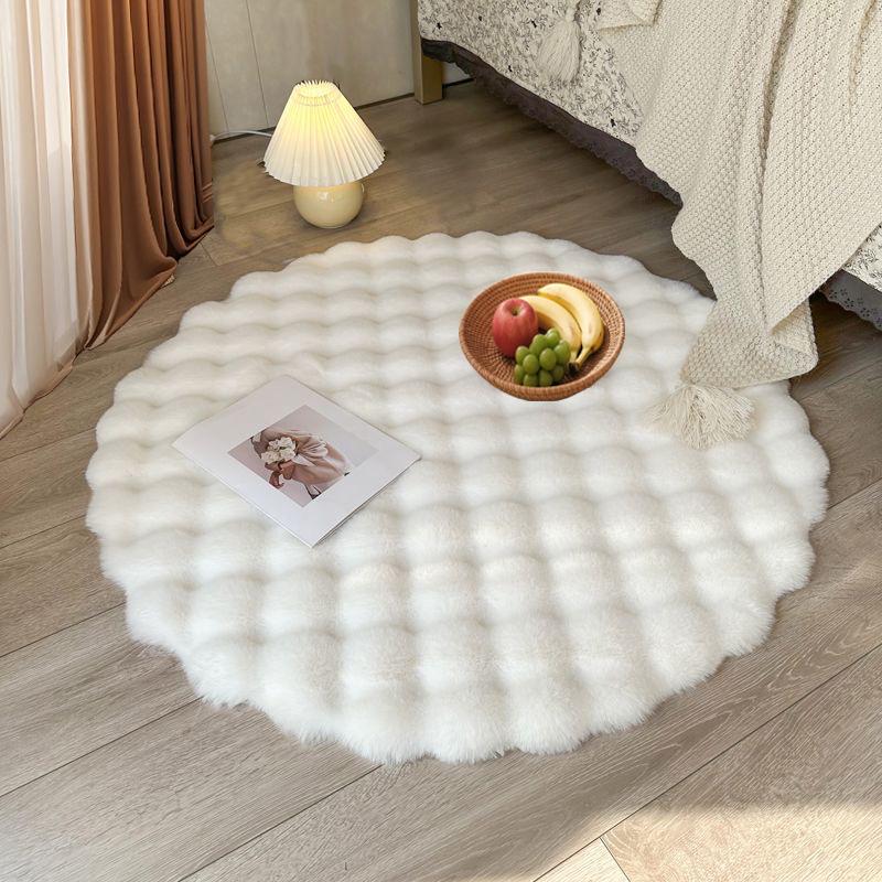 

Круглый коврик из кремового кроличьего меха, коврик для дивана для гостиной или спальни Diameter 30 cm
